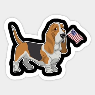 American Flag Basset Hound Dog Love Sticker